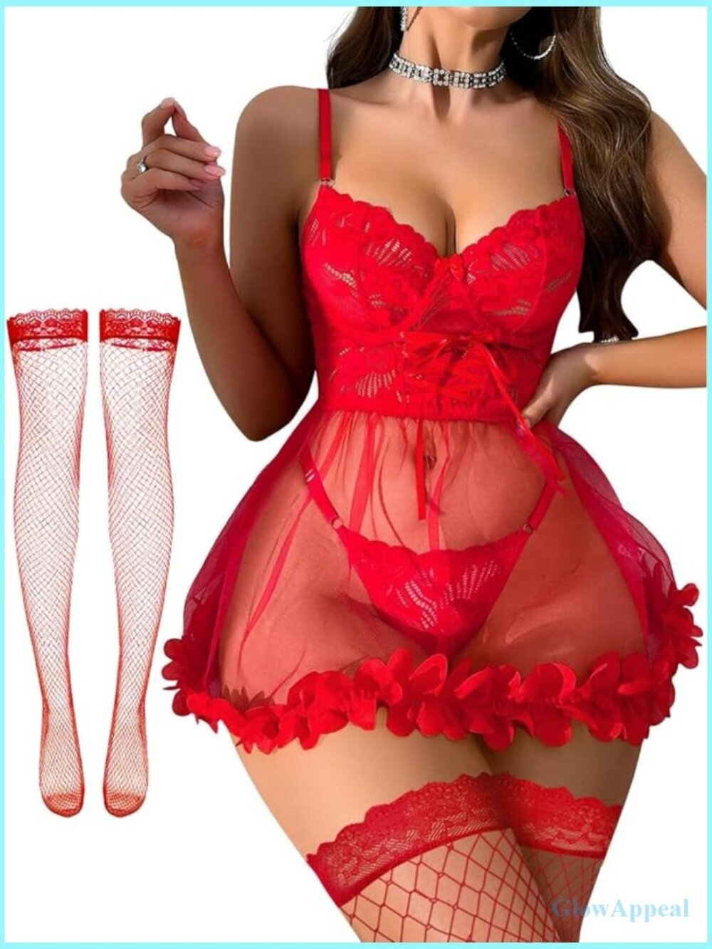 Sexy Lace Babydoll Lingerie Dress with Thong 2 Piece